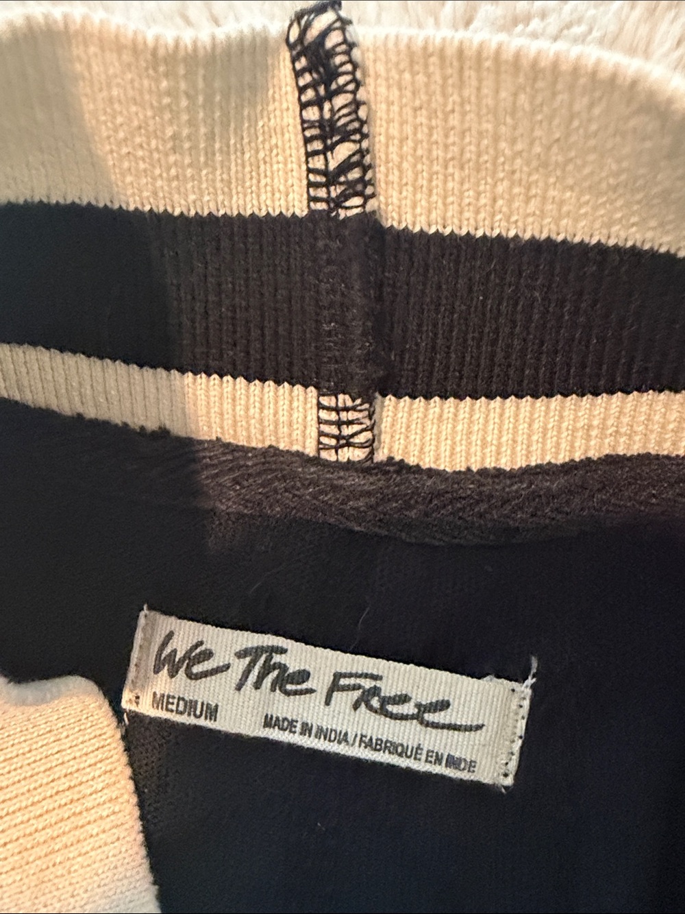 Free People Black Long-Sleeve Ringer Top with Cream Panels and Red Stripes - Picture 3 of 5